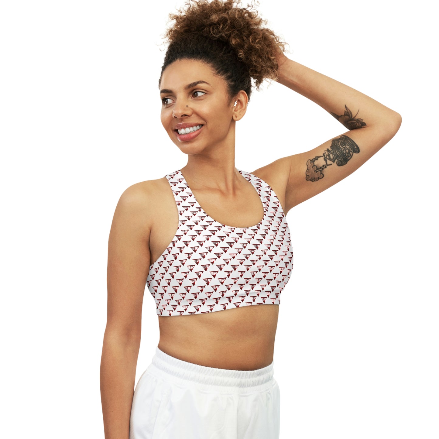 Seamless Sports Bra White + Red