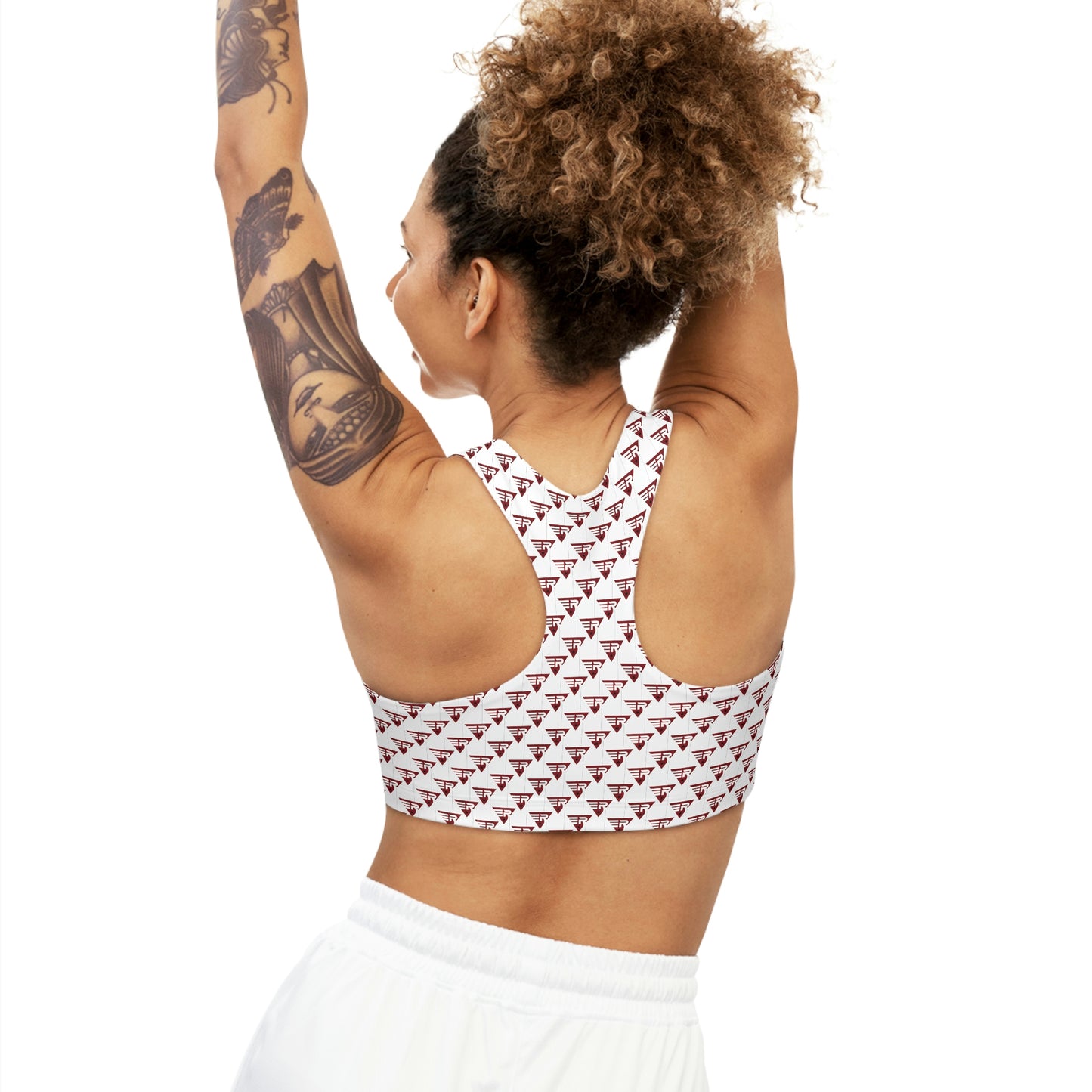 Seamless Sports Bra White + Red