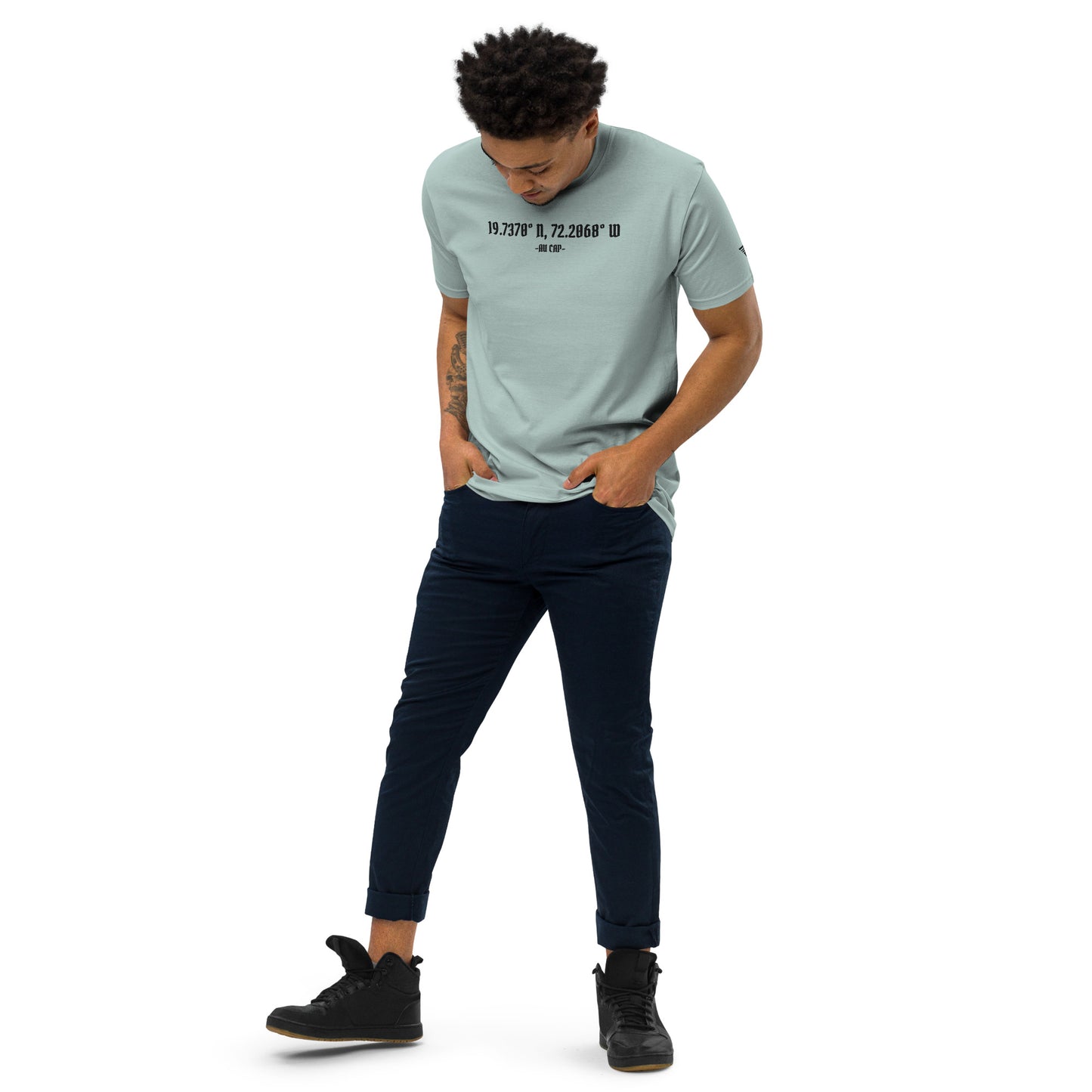 Au Cap Coordinates Men’s premium heavyweight tee Blu+Gry