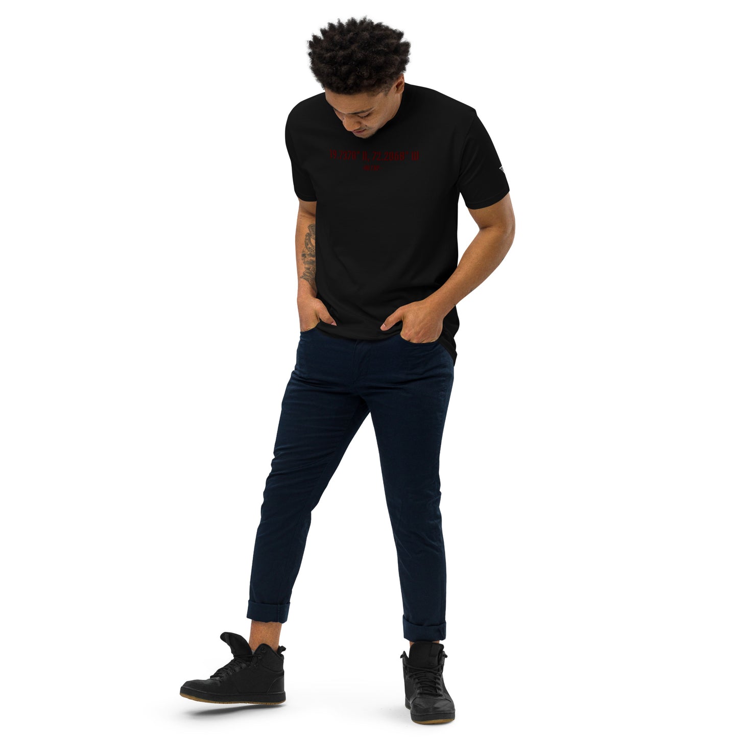 Au Cap Coordinates Men’s premium heavyweight tee Blk+Red