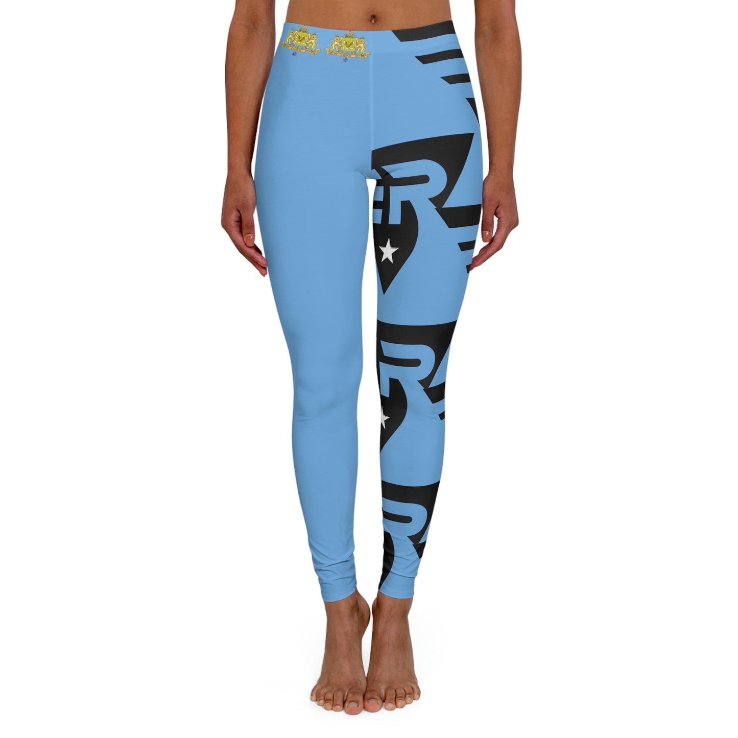 Women's Spandex Leggings Light Blue + Black