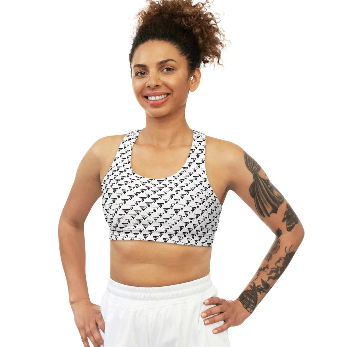 Seamless Sports Bra White Black + Gold