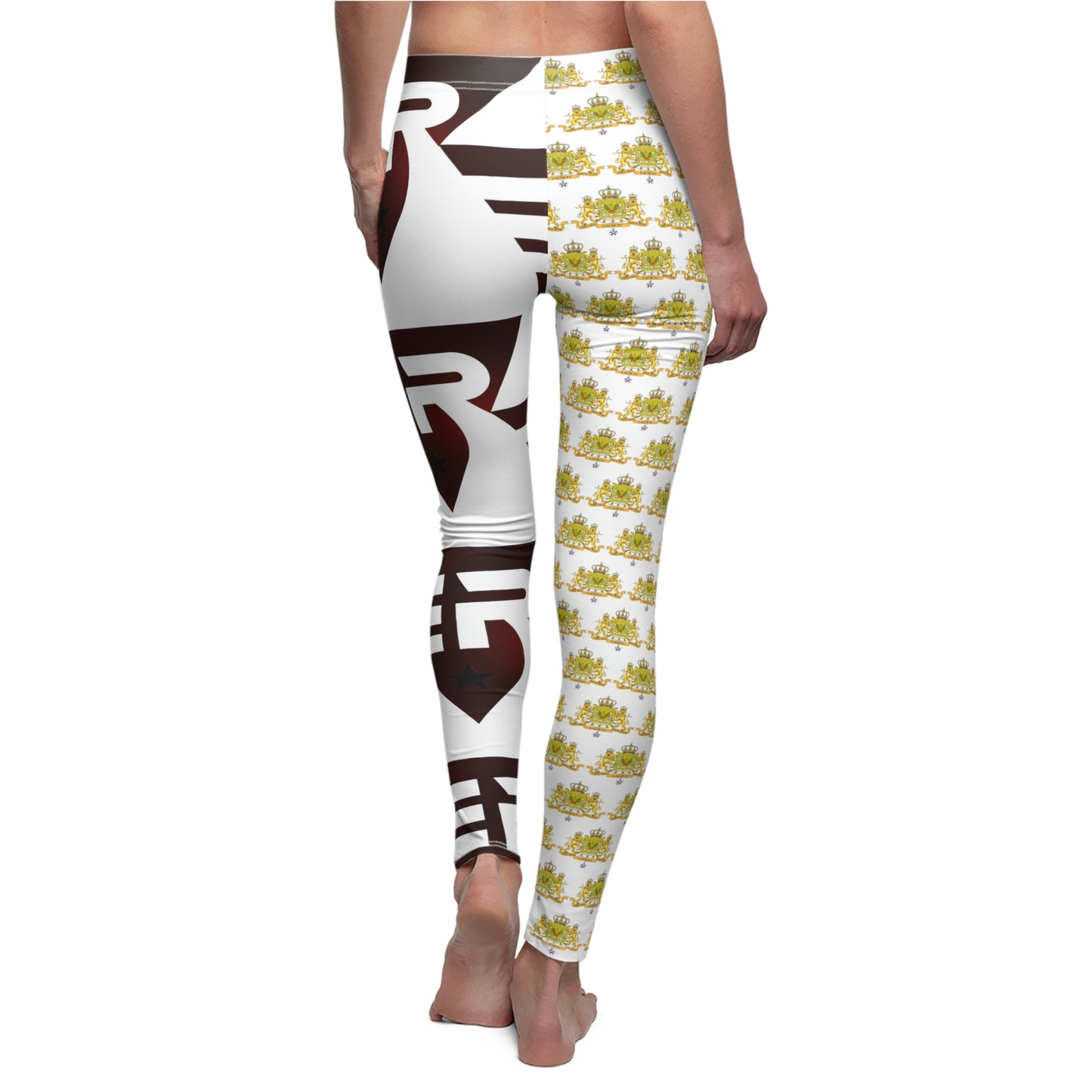 Women's Cut & Sew Casual Leggings White+Gold+Low Red