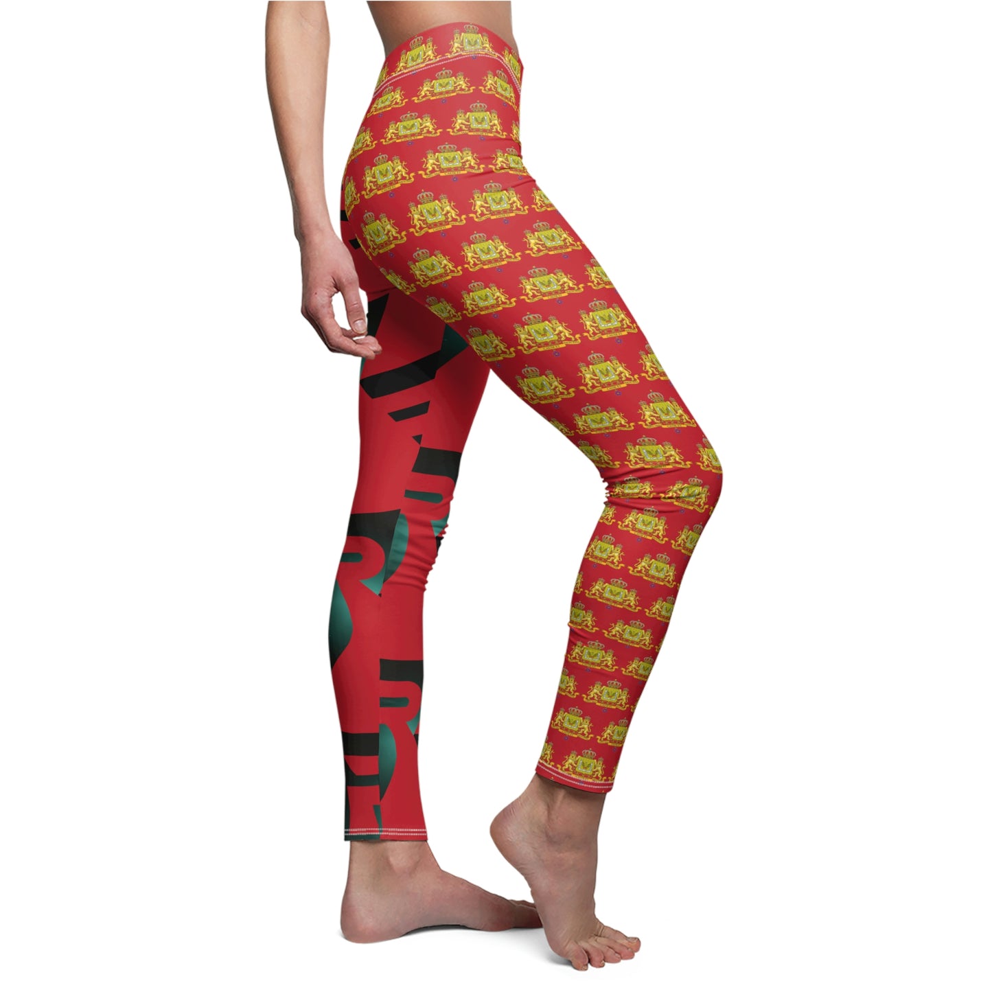 Women's Cut & Sew Casual Leggings Red+Gold+Black HiRes