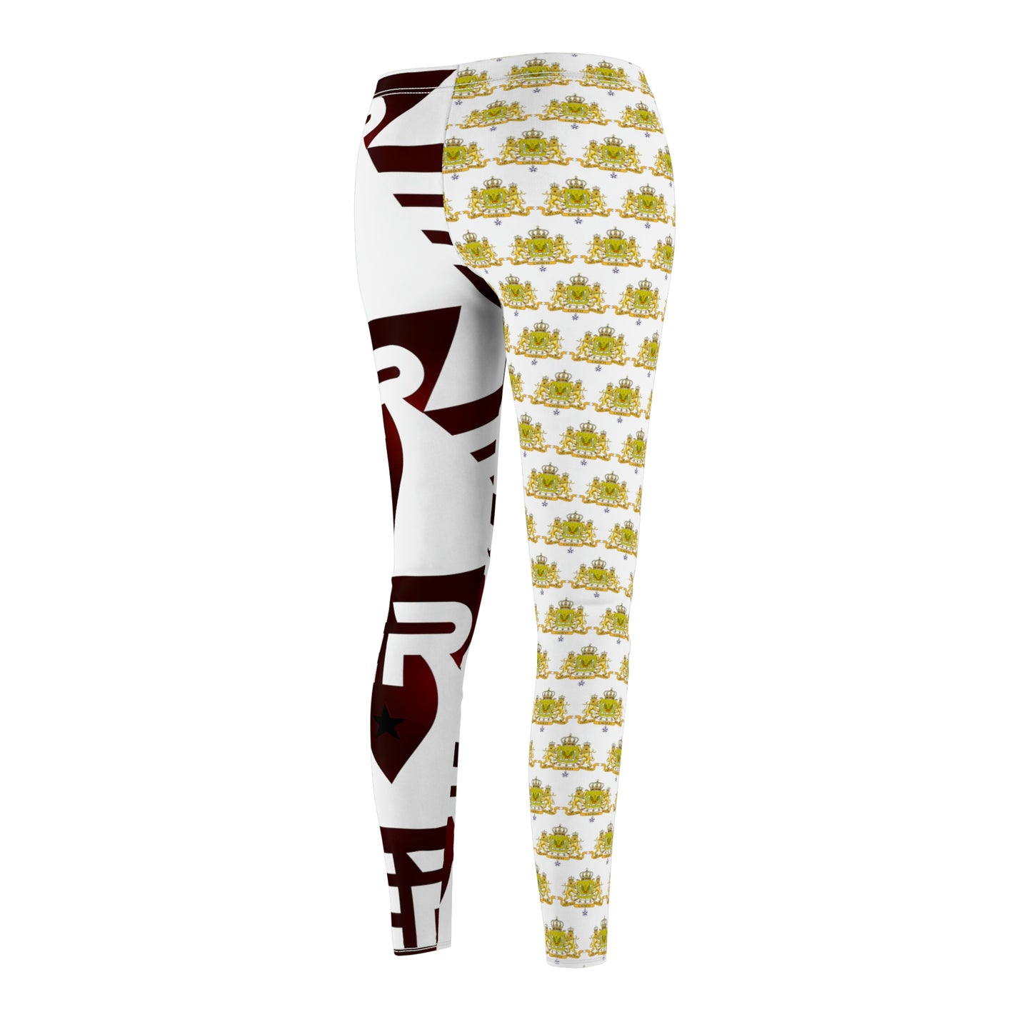 Women's Cut & Sew Casual Leggings White+Gold+Low Red