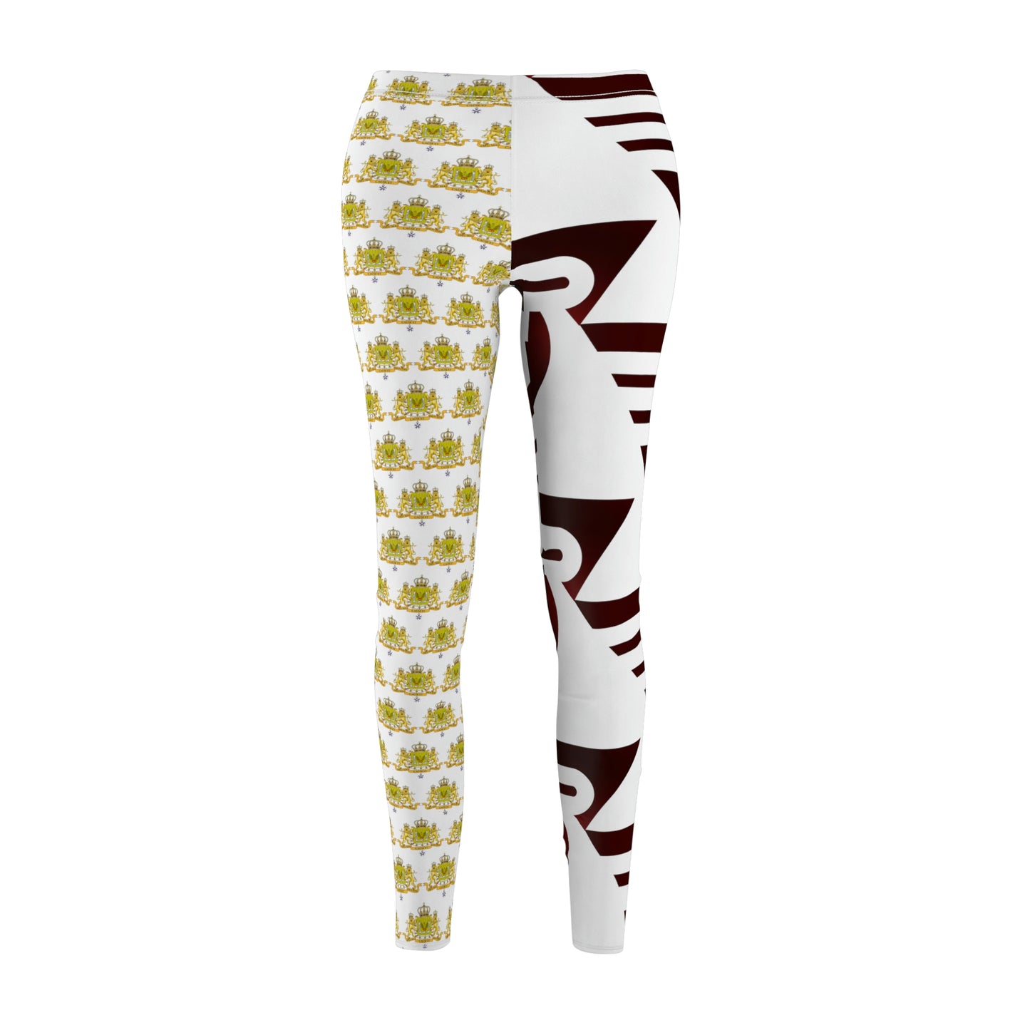 Women's Cut & Sew Casual Leggings White+Gold+Low Red