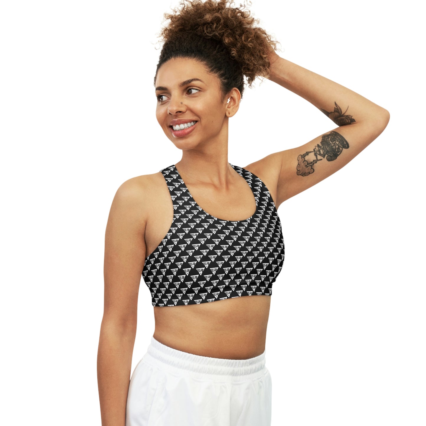 Seamless Sports Bra White Black + Gold