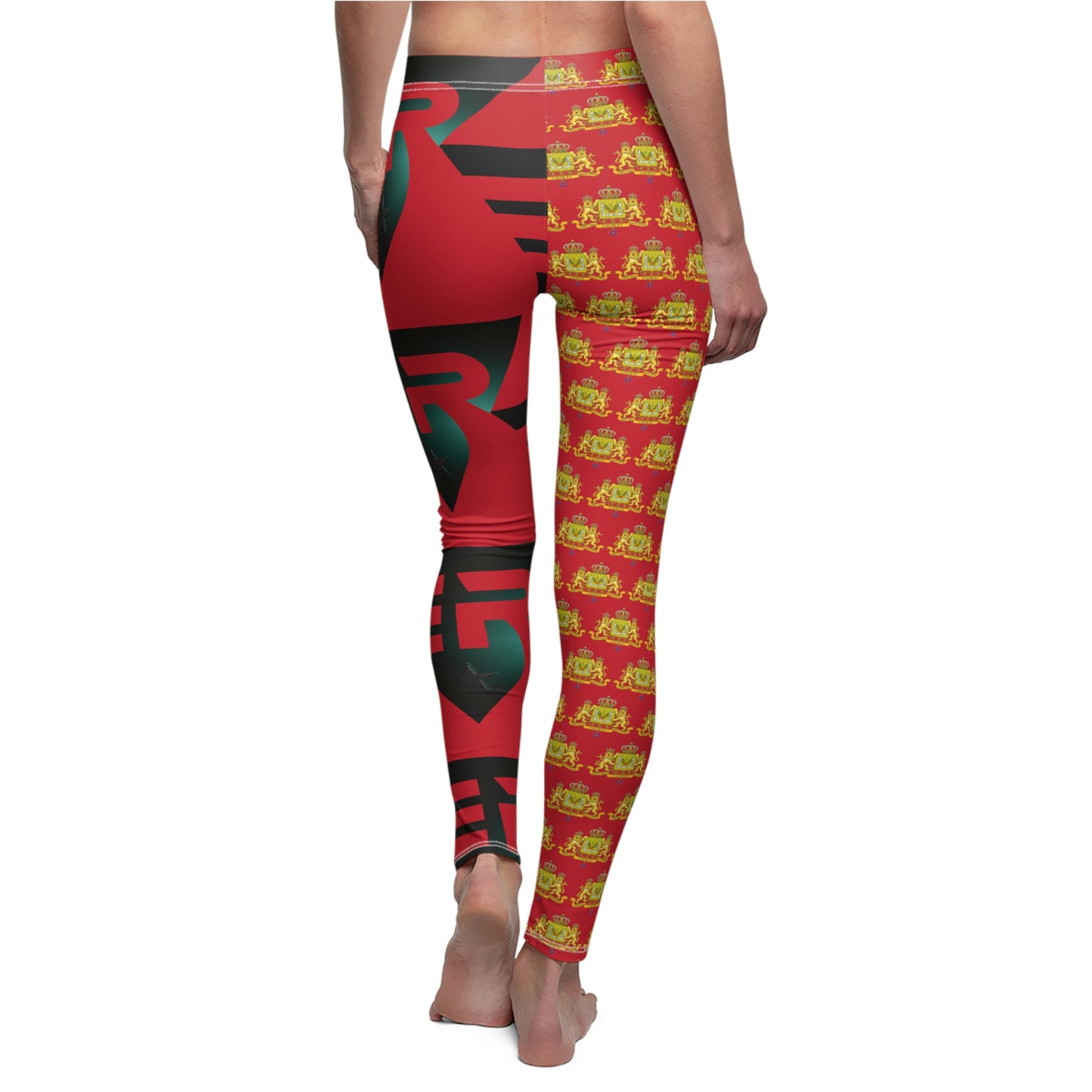 Women's Cut & Sew Casual Leggings Red+Gold+Black HiRes