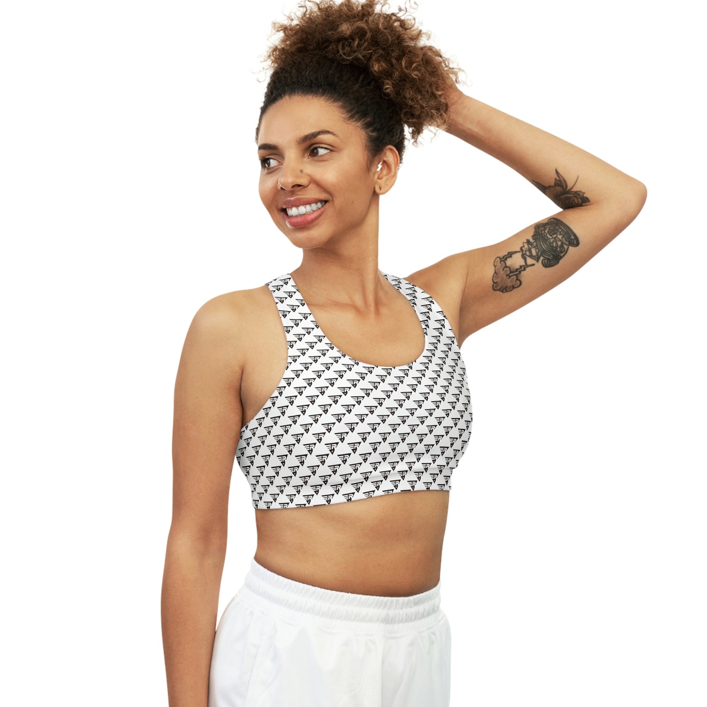 Seamless Sports Bra White Black + Gold