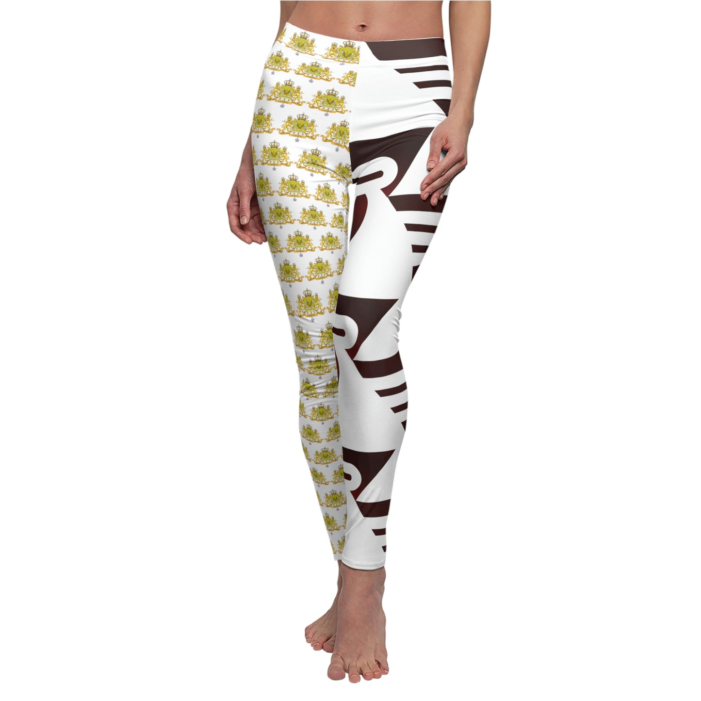 Women's Cut & Sew Casual Leggings White+Gold+Low Red