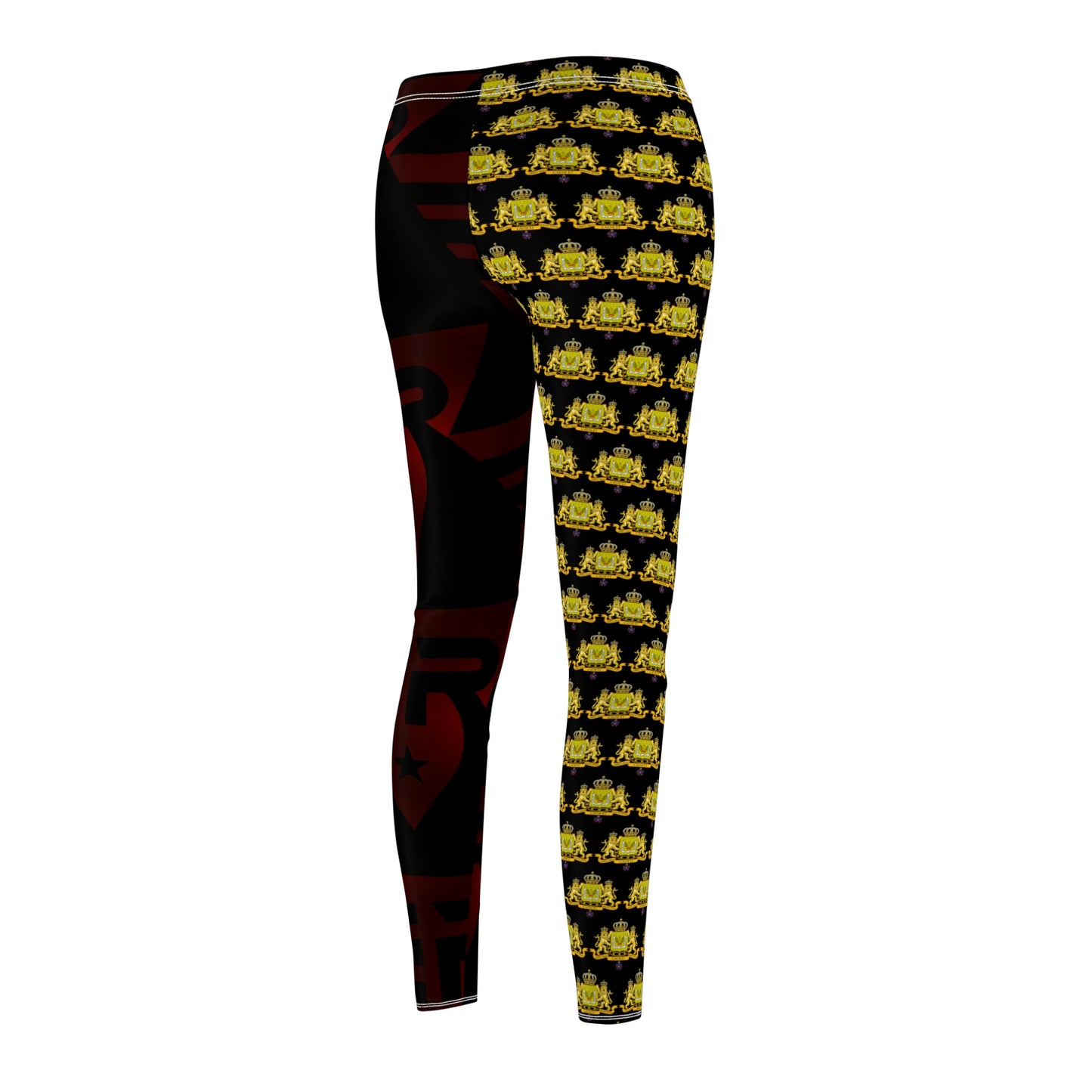 Women's Cut & Sew Casual Leggings Black+Gold+Low Red