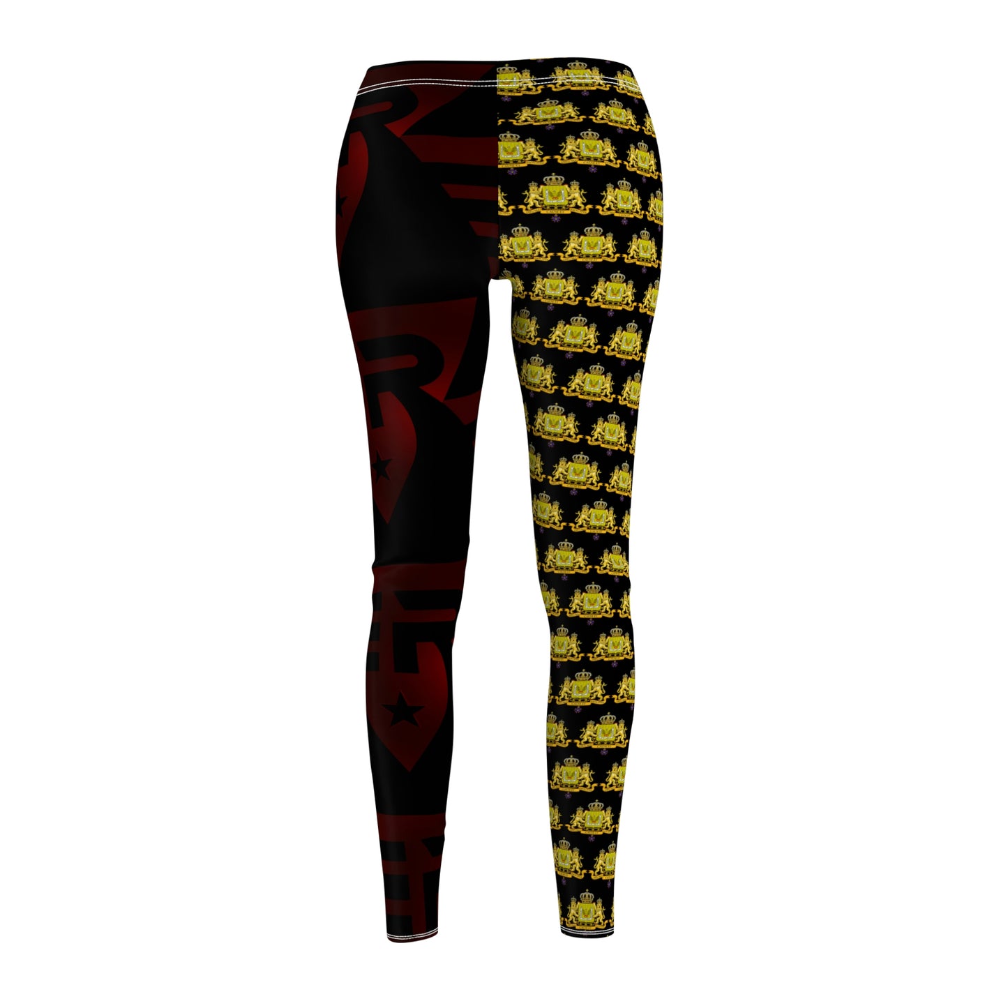 Women's Cut & Sew Casual Leggings Black+Gold+Low Red