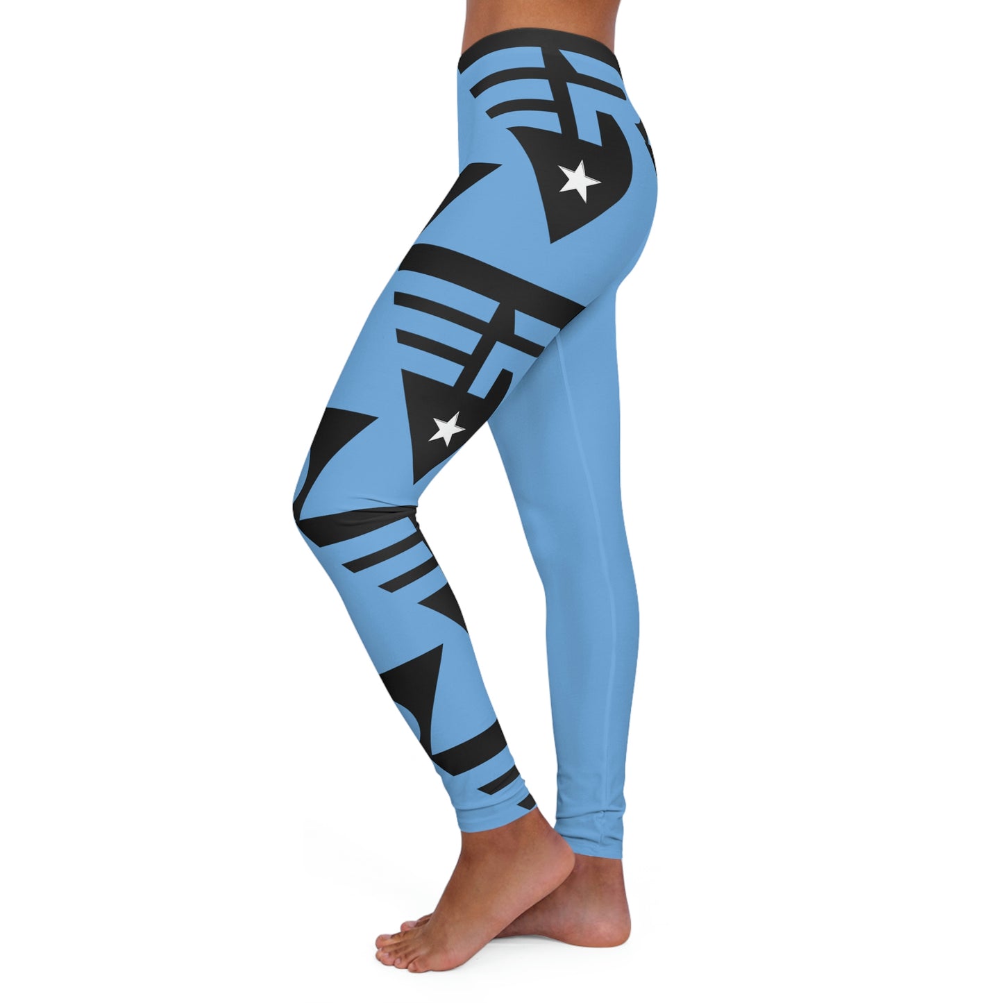 Women's Spandex Leggings Light Blue + Black