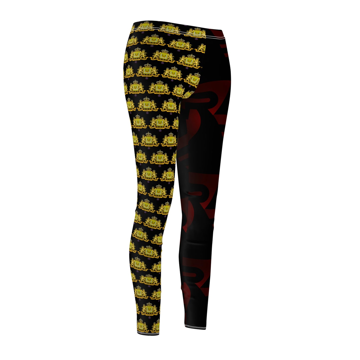 Women's Cut & Sew Casual Leggings Black+Gold+Low Red