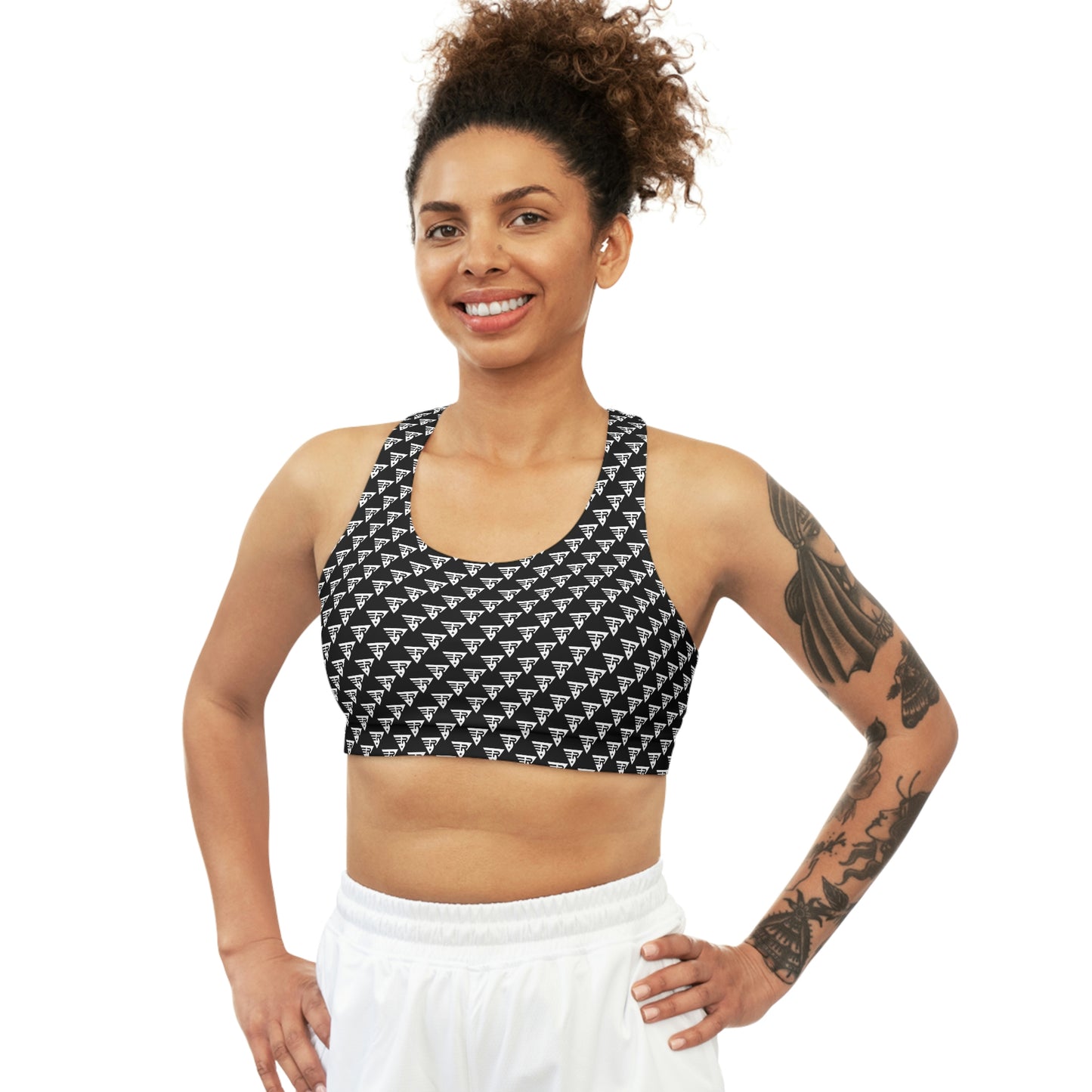 Seamless Sports Bra White Black + Gold