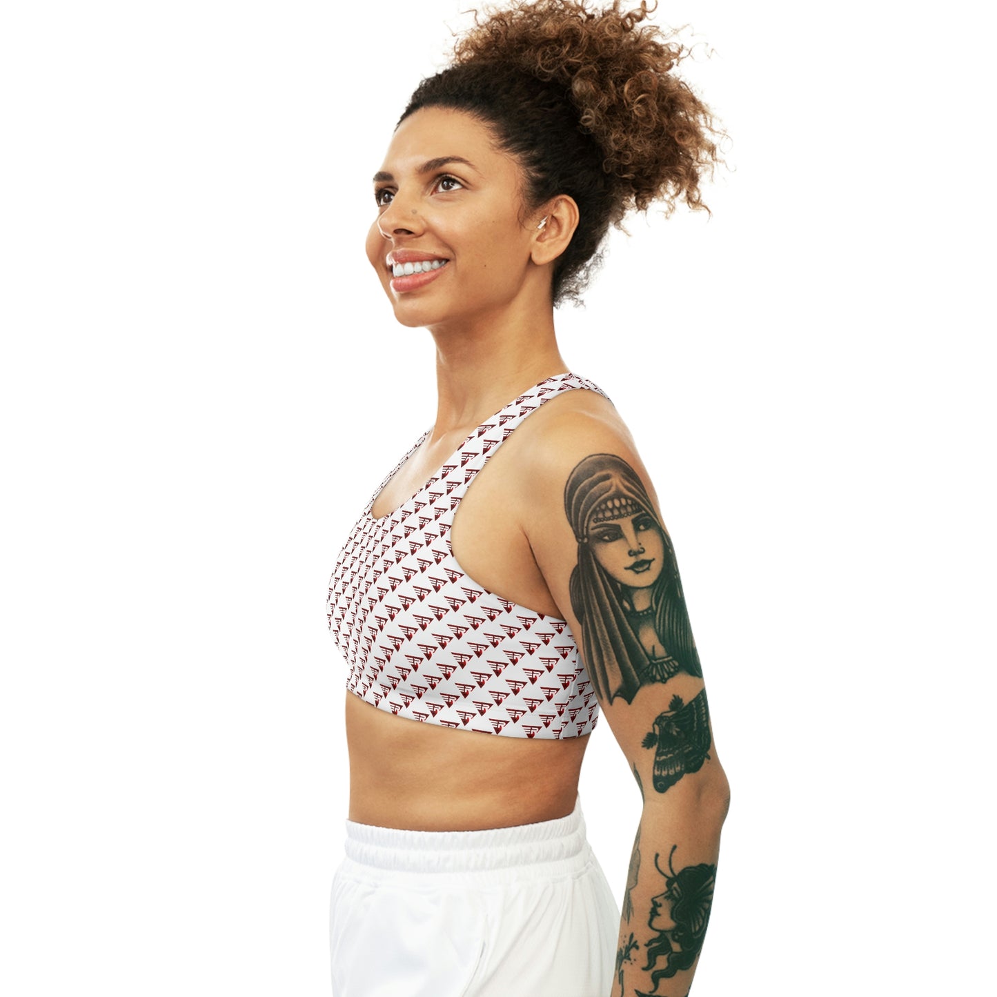 Seamless Sports Bra White + Red