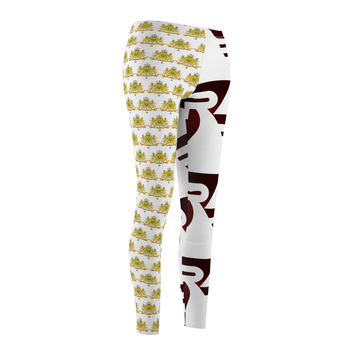 Women's Cut & Sew Casual Leggings White+Gold+Low Red