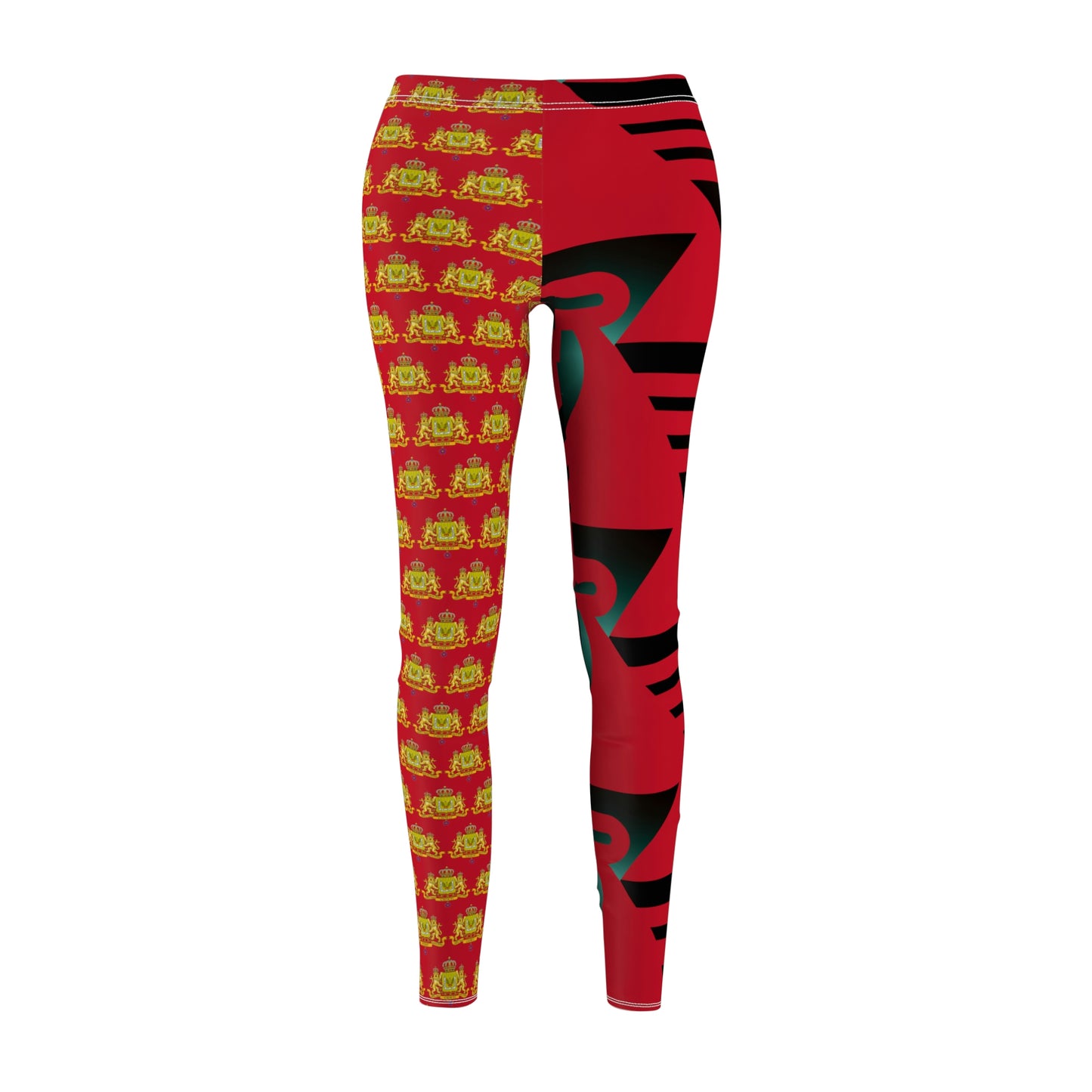 Women's Cut & Sew Casual Leggings Red+Gold+Black HiRes