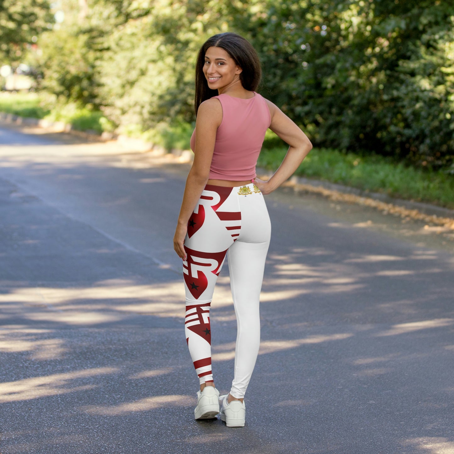 Women's Spandex Leggings White + Red