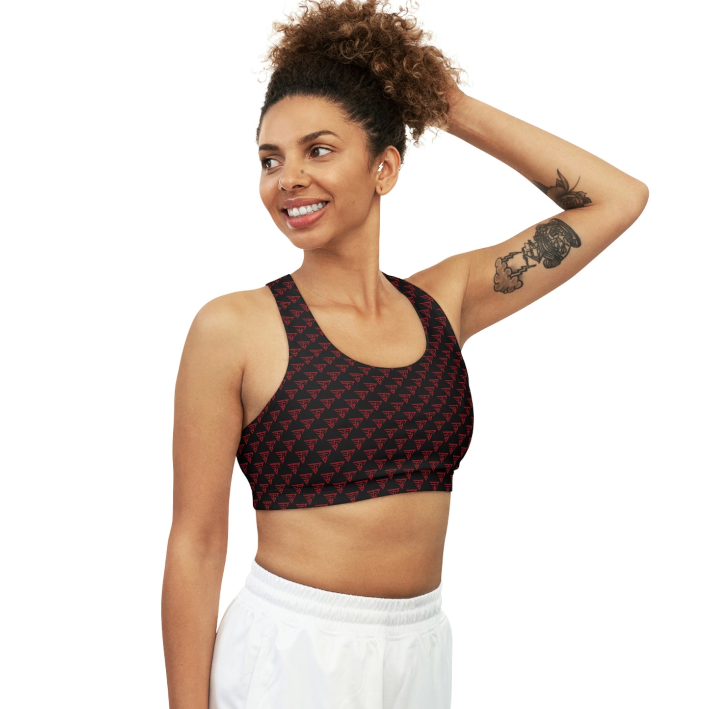 Seamless Sports Bra Black + Red