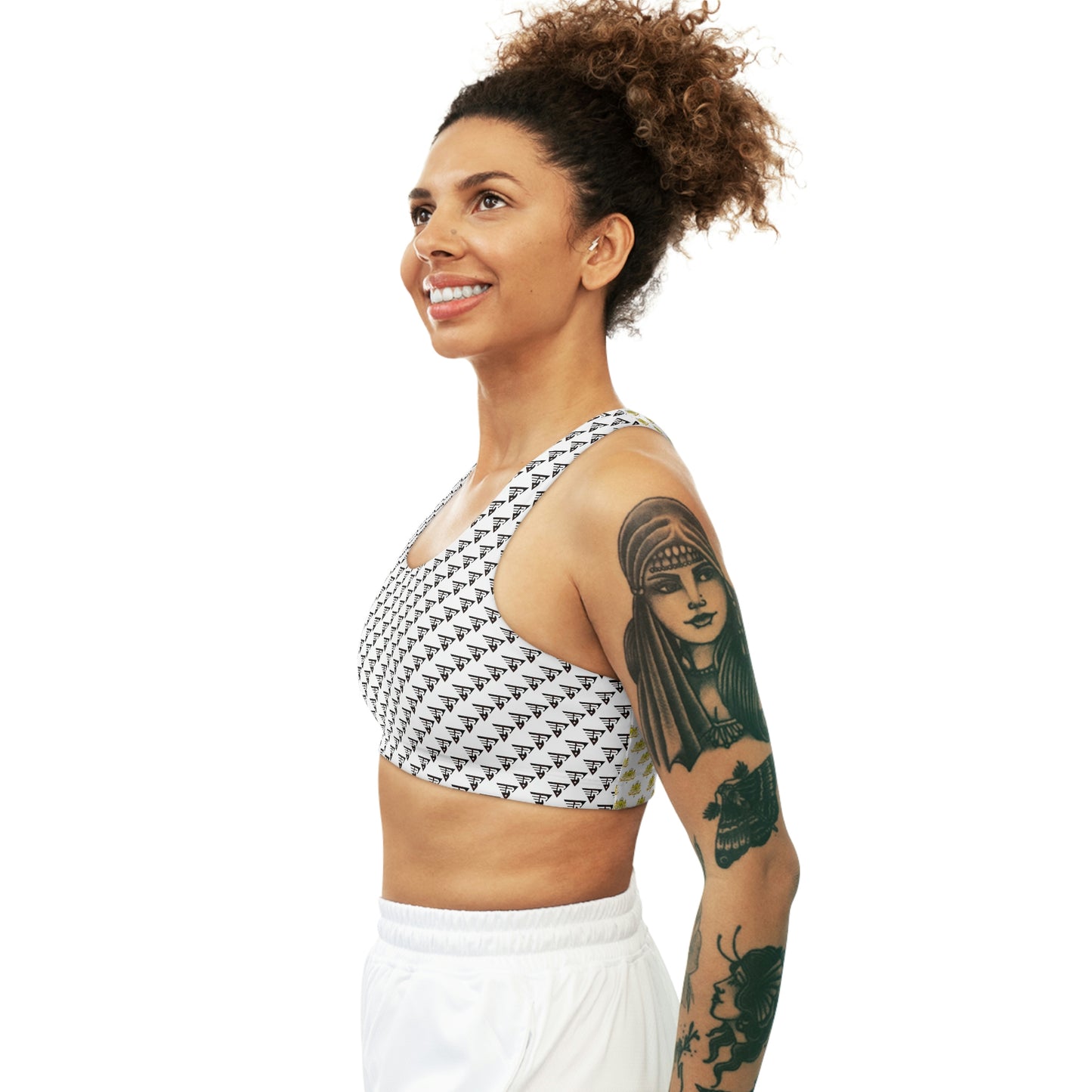 Seamless Sports Bra White Black + Gold