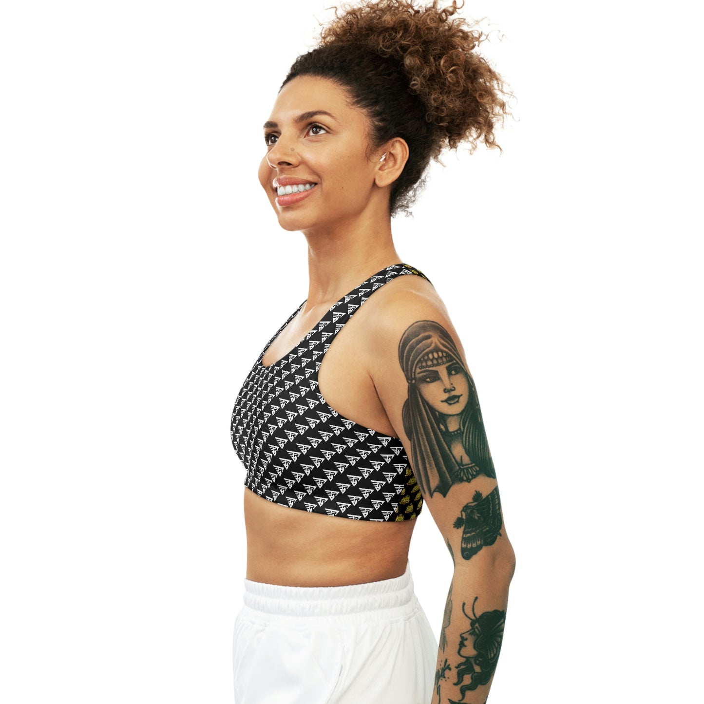 Seamless Sports Bra White Black + Gold